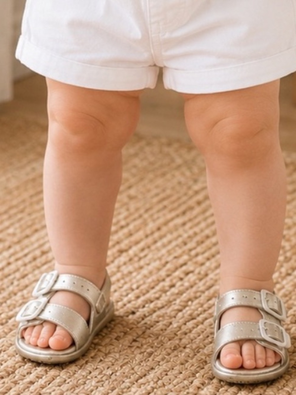 First Steps Baby Girls Silver Metallic Double Buckle Sandals Size 5 NWT